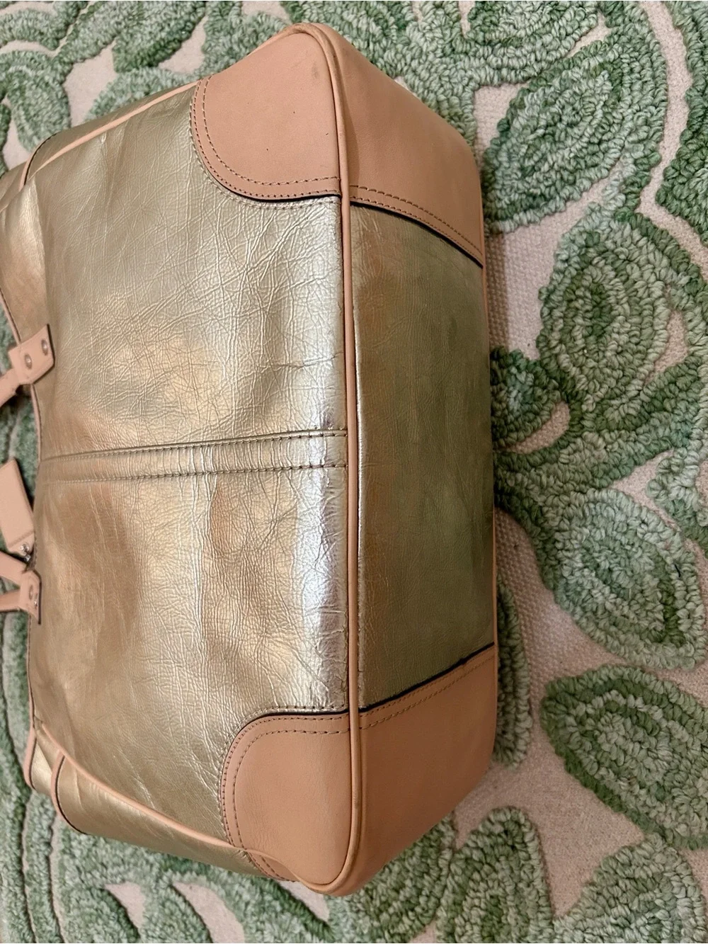 Coach Metro XL Gold Metallic Tote With Tan Trim